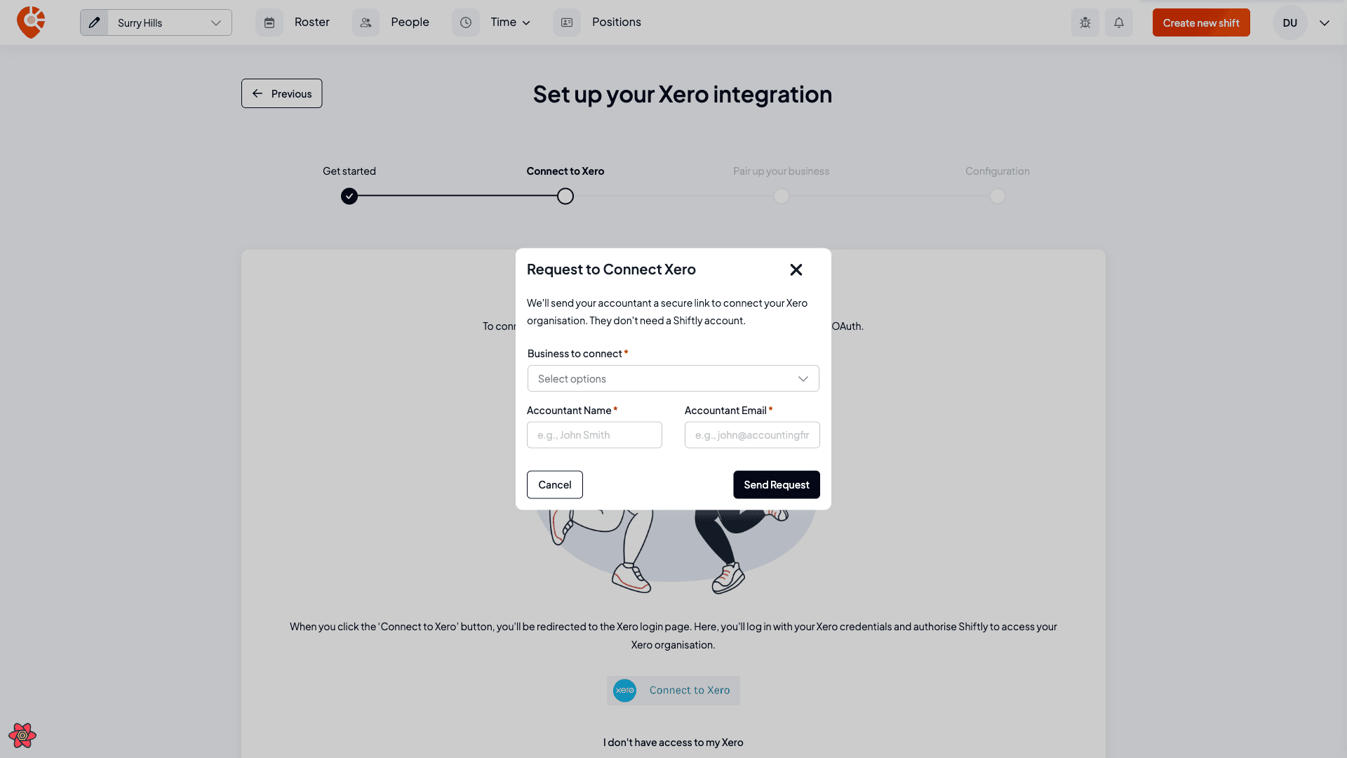 The Request to Connect Xero modal