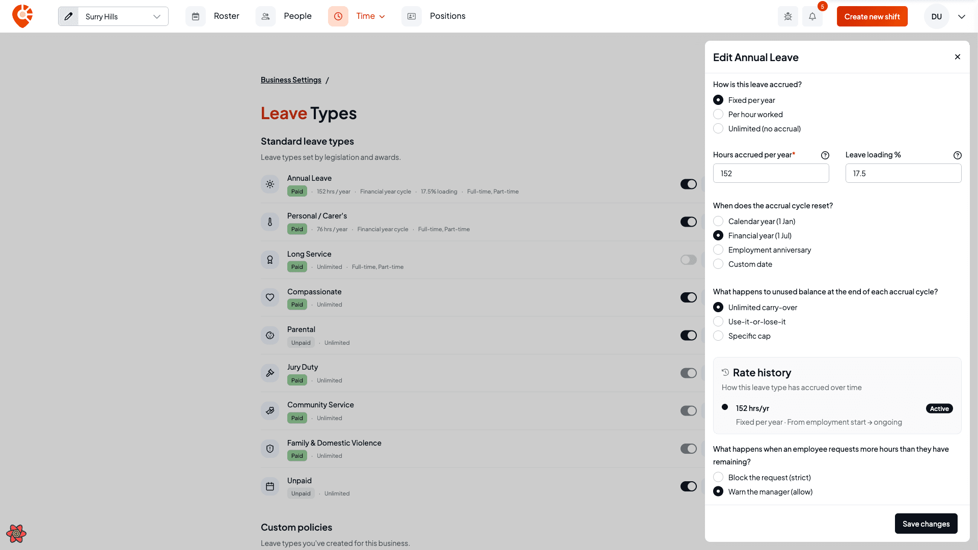 Rate history and the request-gating options