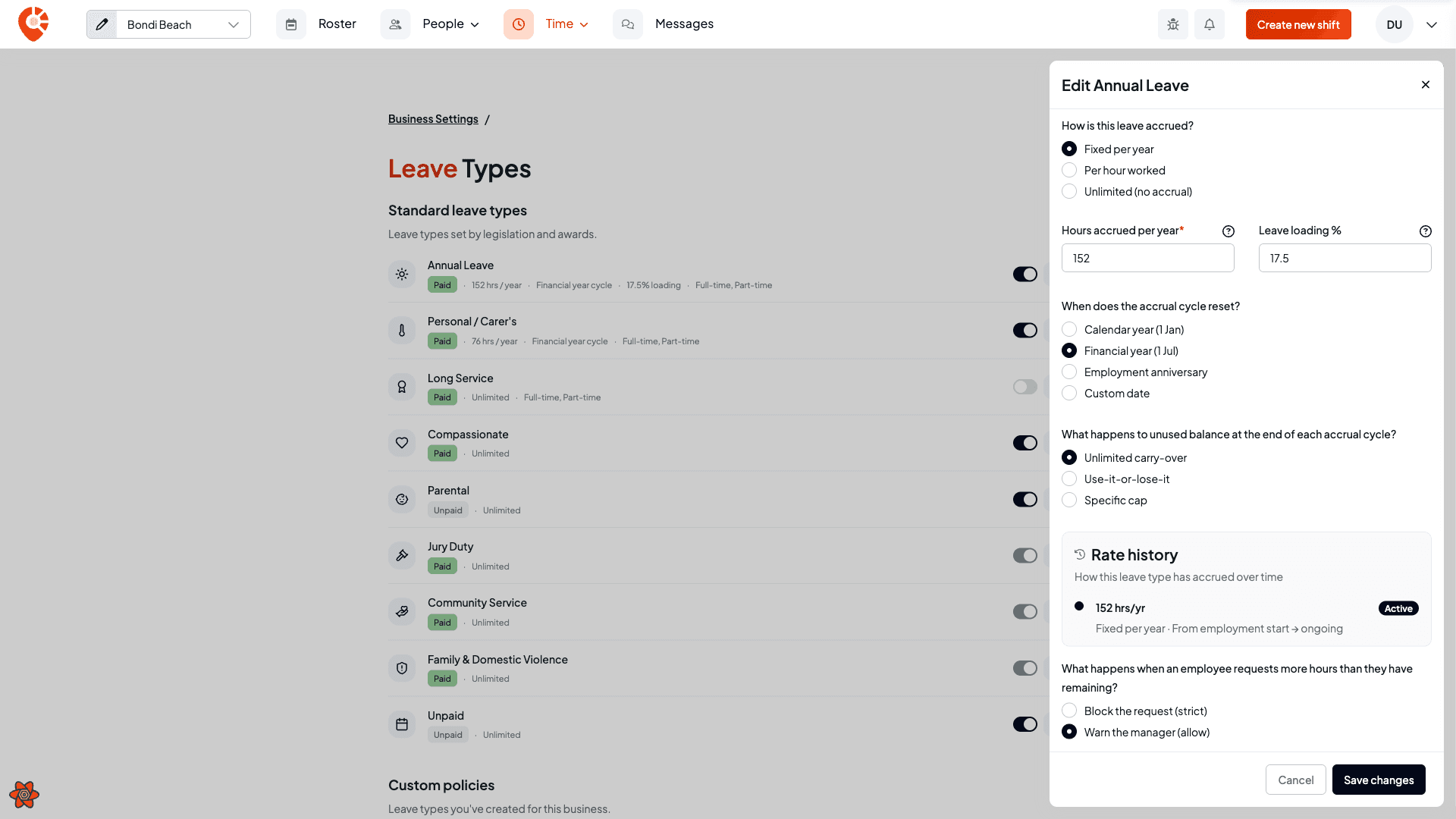 Rate history and the request-gating options
