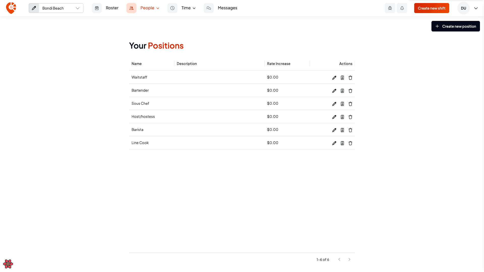 The Your positions table