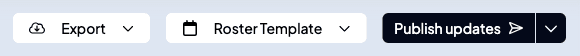 The roster header with the Export, Roster Template and Publish updates buttons, and the arrow beside Publish updates