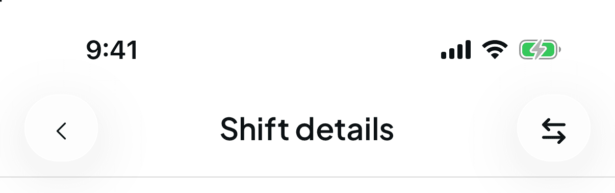 The Shift details header with a back button on the left and the swap button, two arrows, on the right