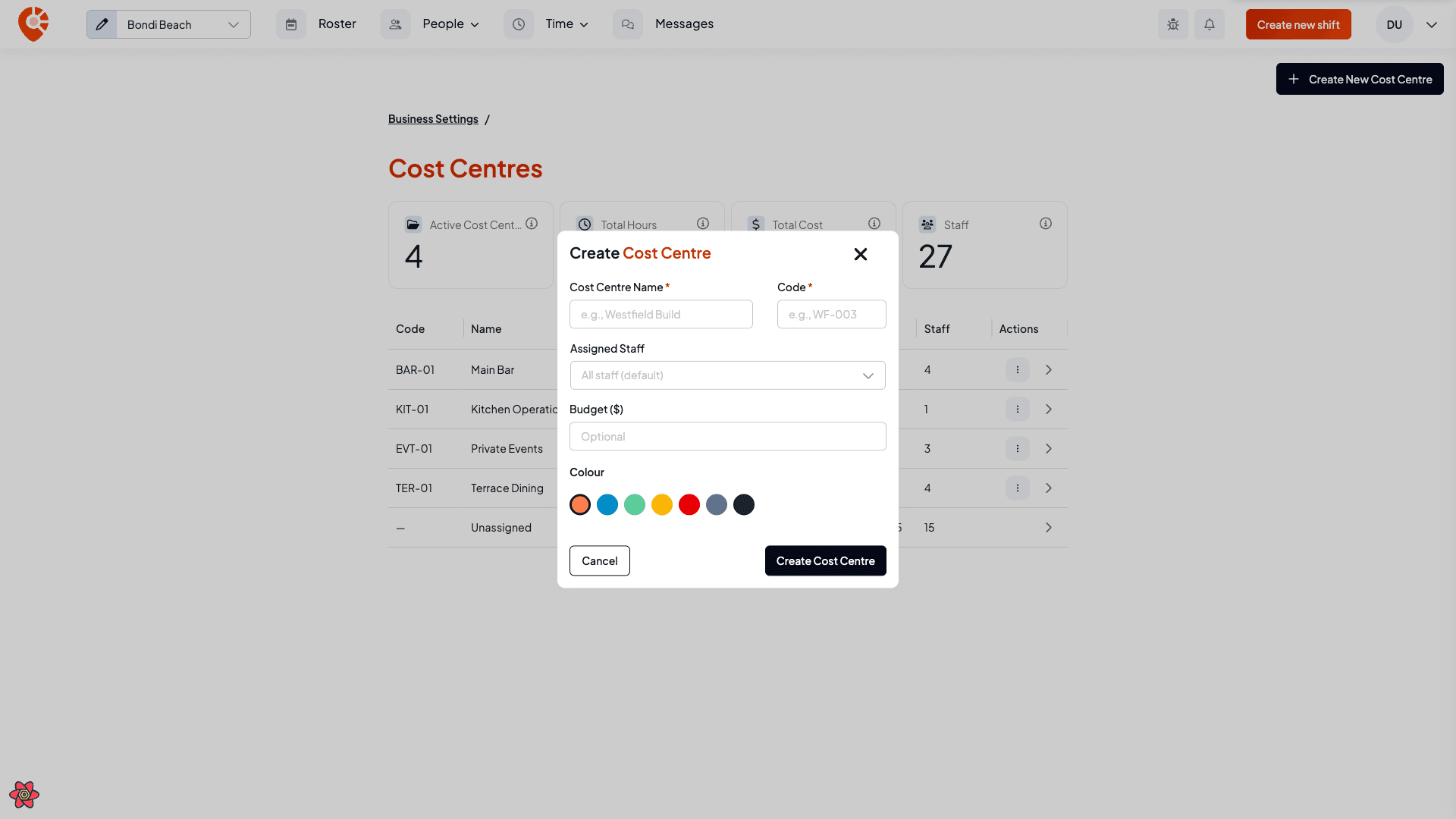 The Create project modal