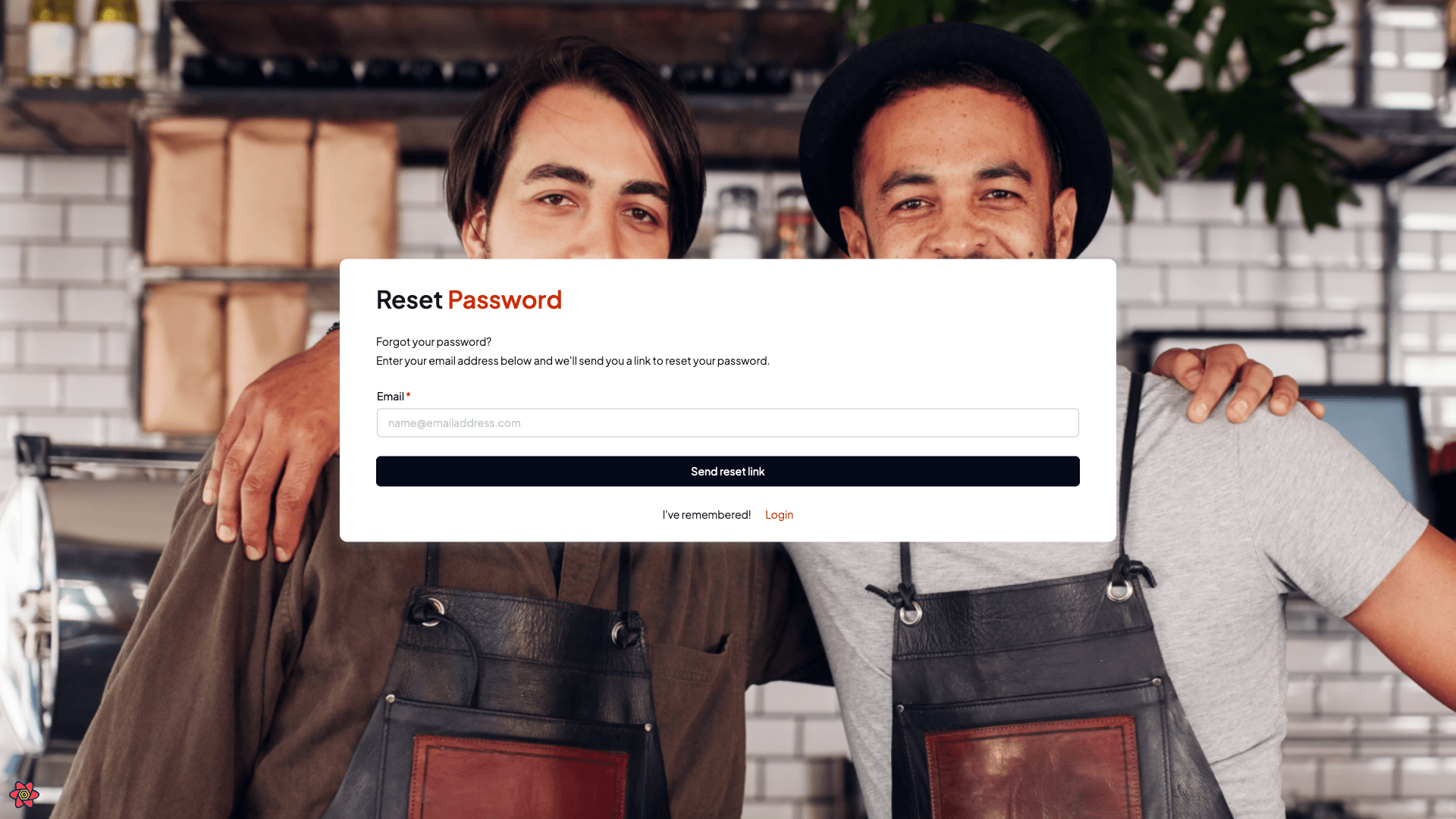 The Reset Password page with an email field and a Send reset link button