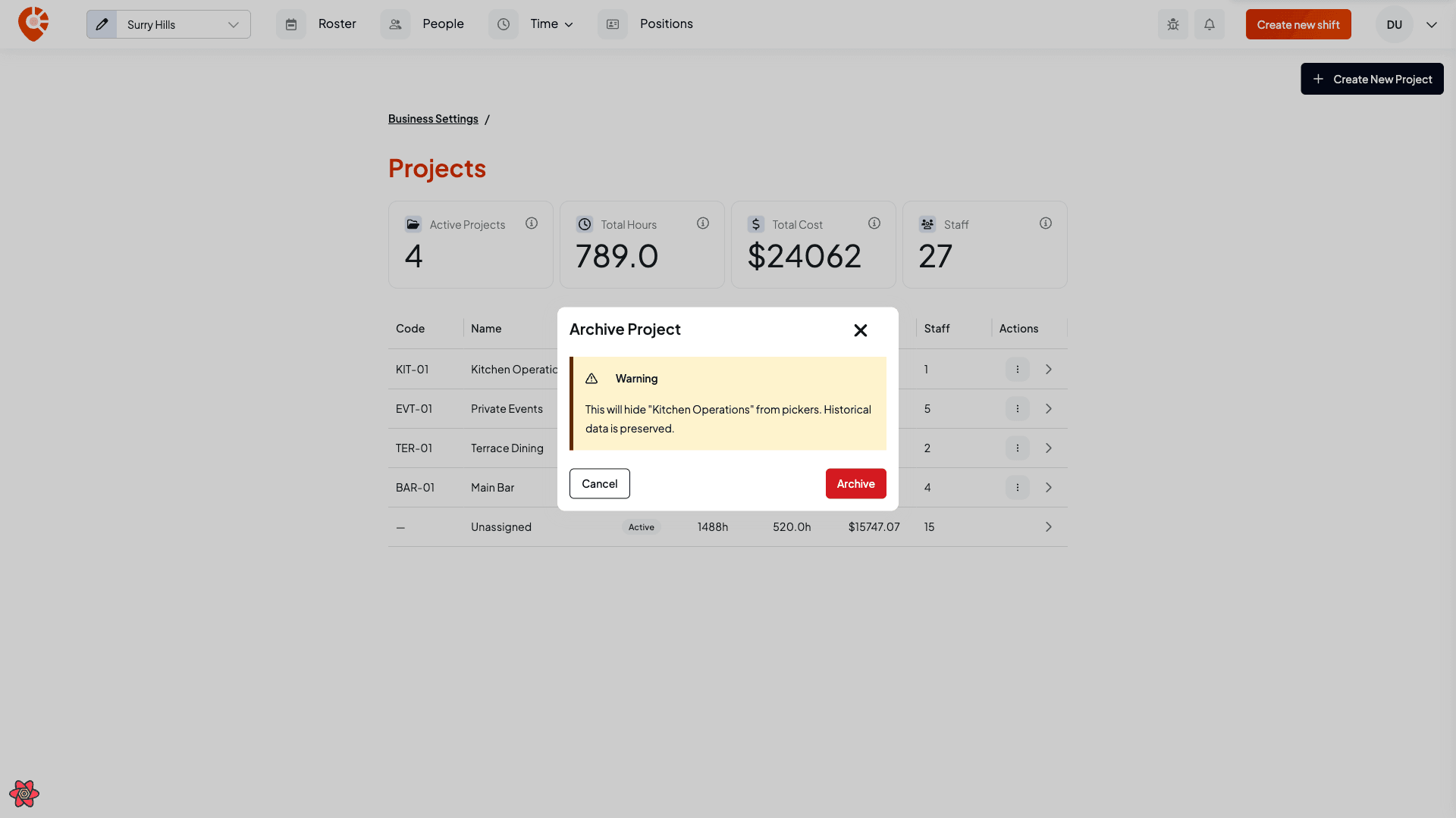 The archive confirmation dialog