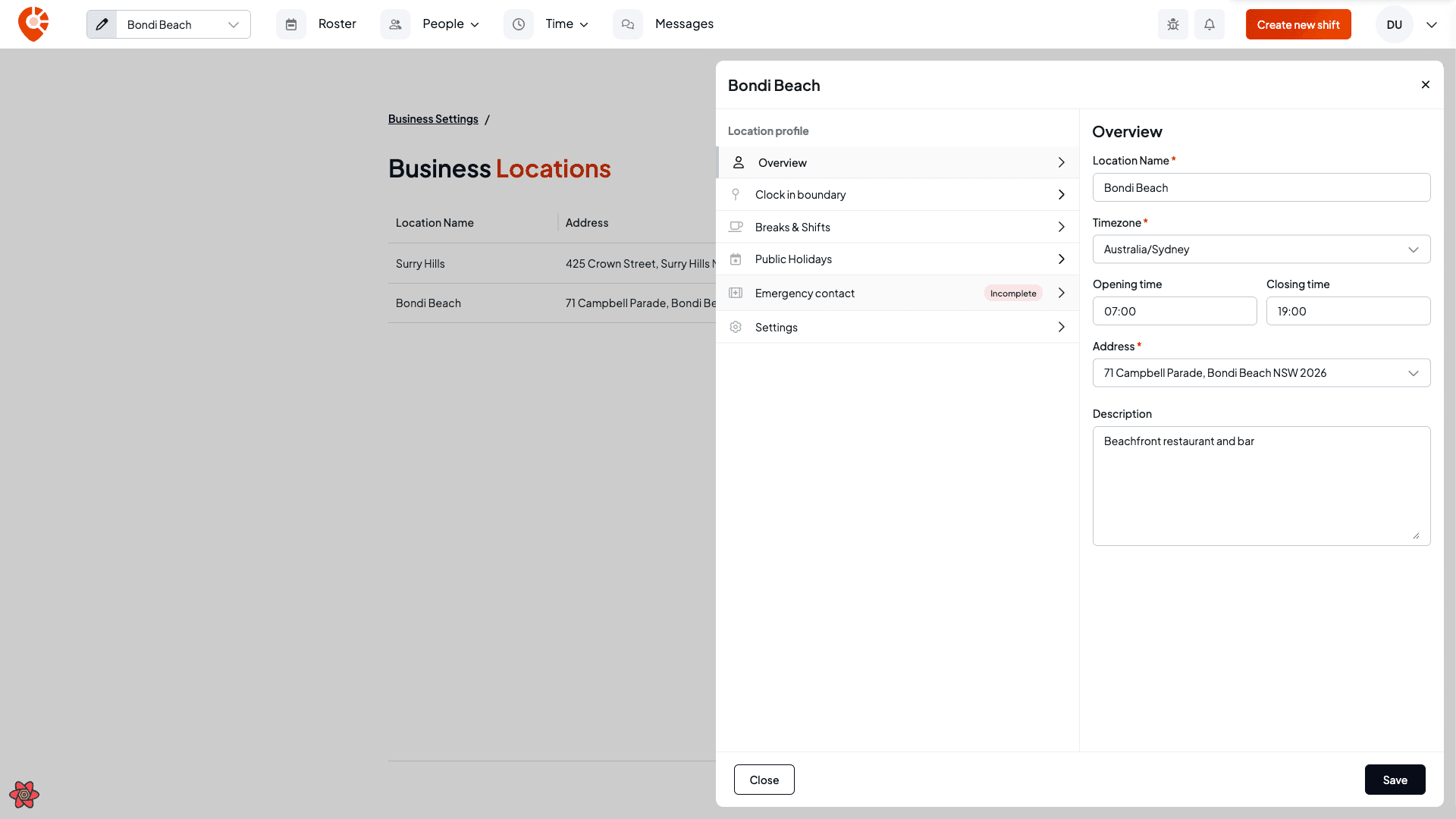 The location editor Overview tab