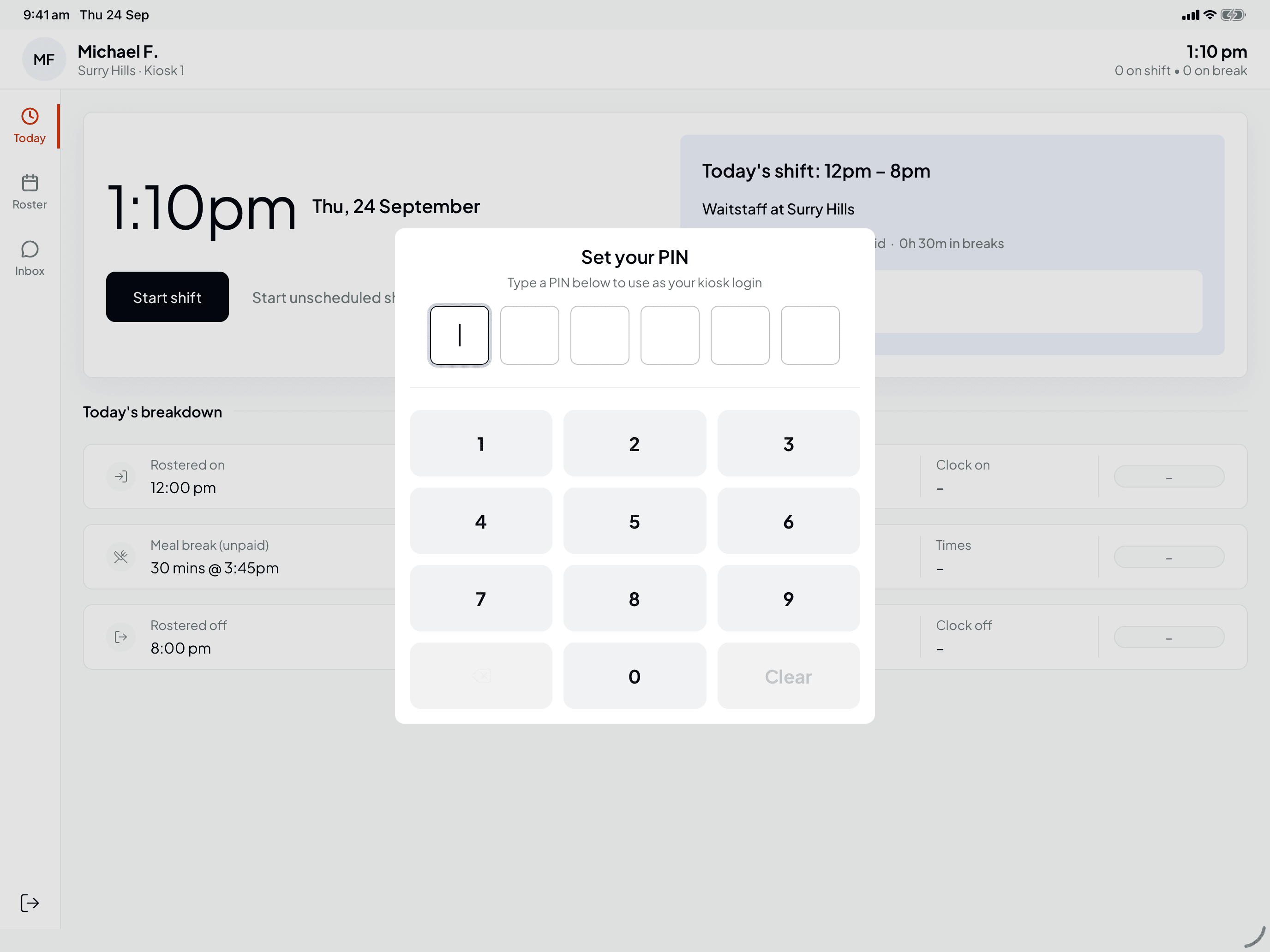 The Set your PIN window with a keypad