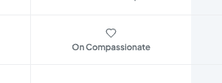 An approved-leave cell on the grid showing a heart icon above 'On Compassionate', with neighbouring availability cells around it