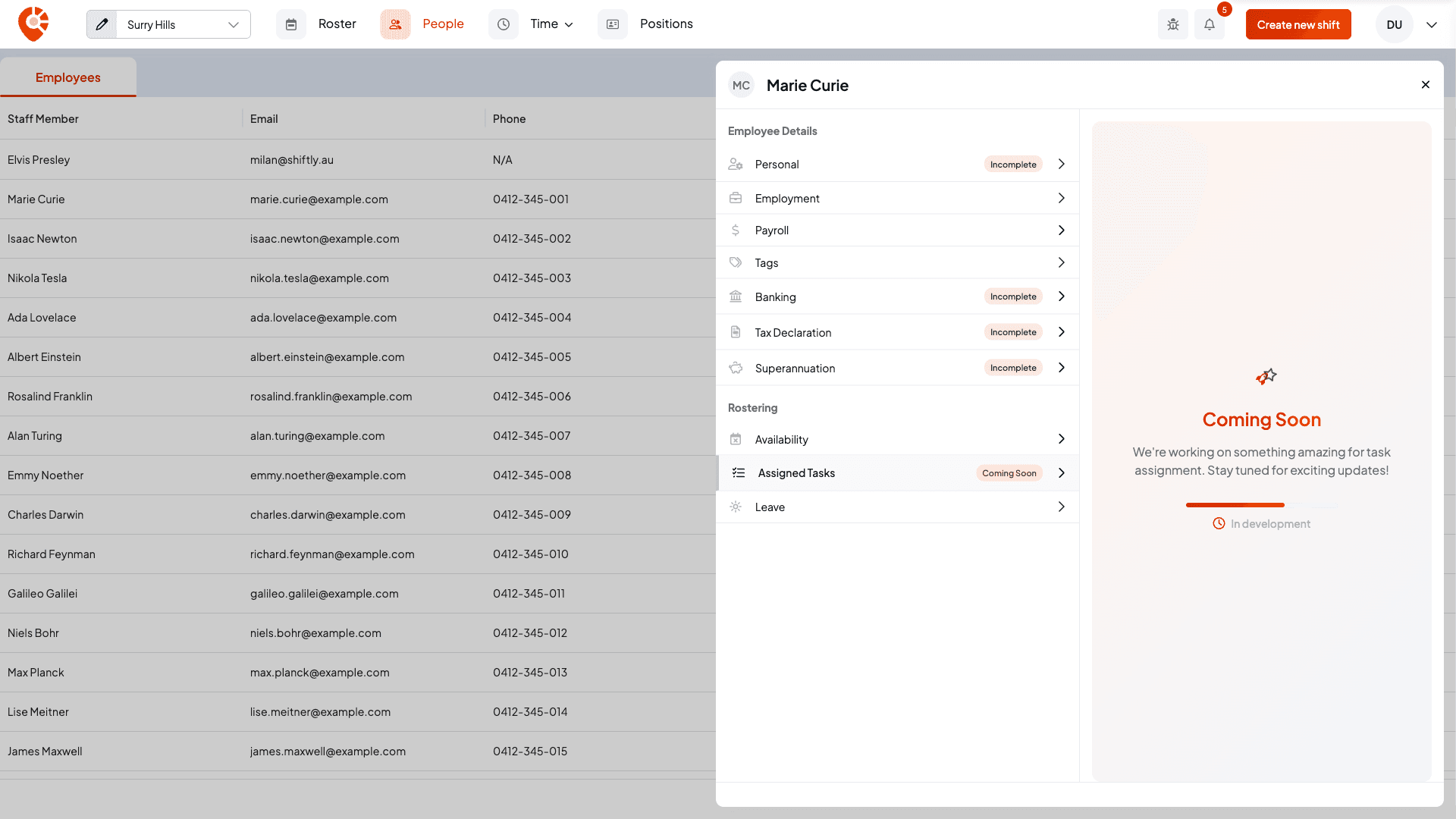 The Assigned Tasks tab showing a coming soon placeholder